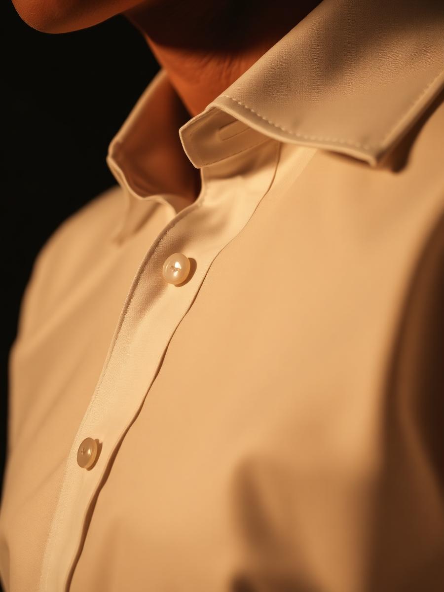 Close-up of a crisp custom-made shirt collar and buttons